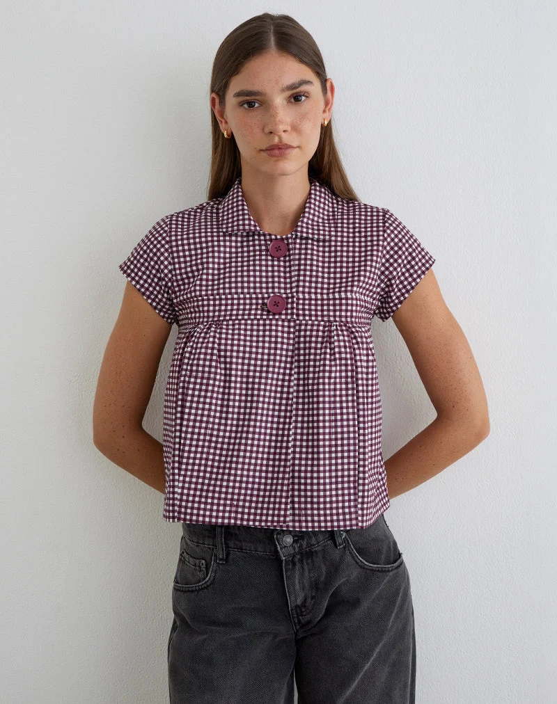 Chemise Kaelus en mini-vichy couleur vin