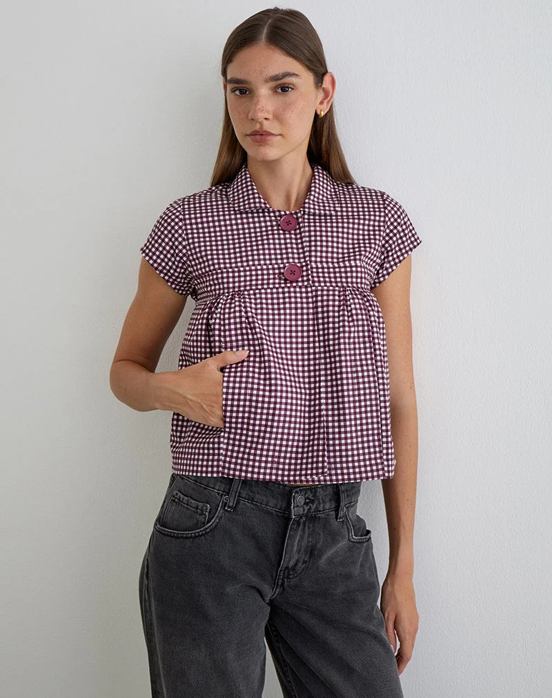 Chemise Kaelus en mini-vichy couleur vin