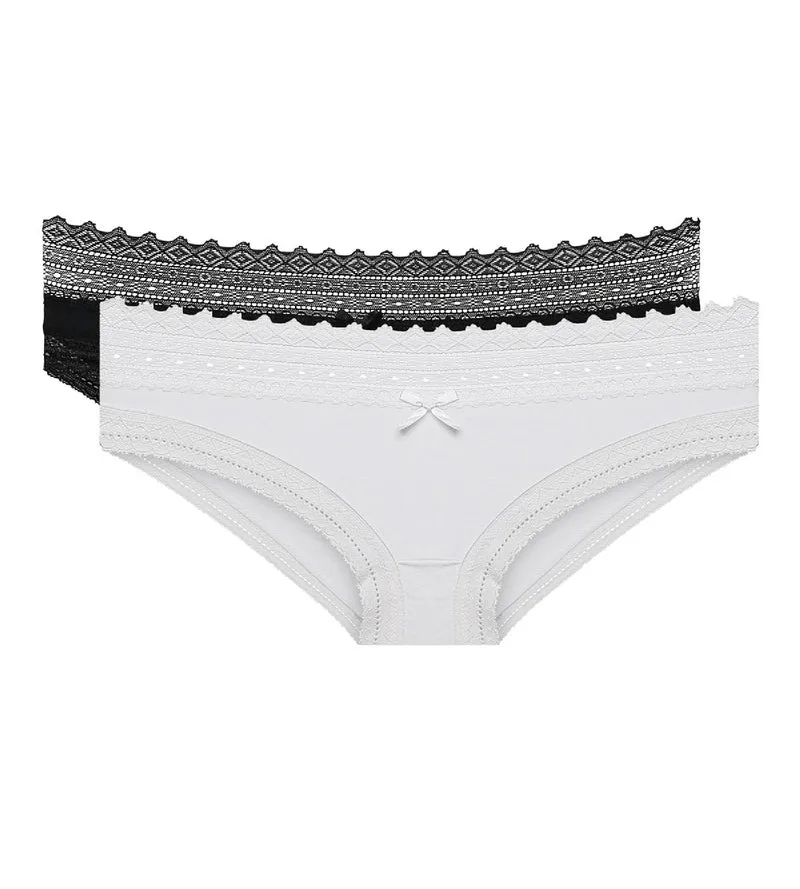 Lot de 2 slips noir et blanc Sexy Fashion en coton dentelle