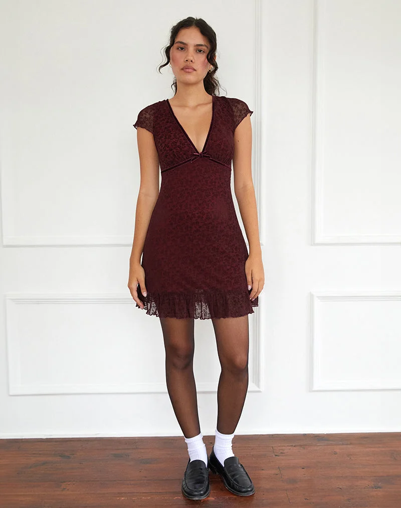 Mini robe Melva, Ditsy Flock Burnt Maroon