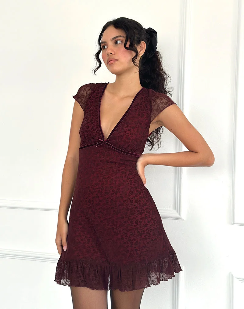 Mini robe Melva, Ditsy Flock Burnt Maroon