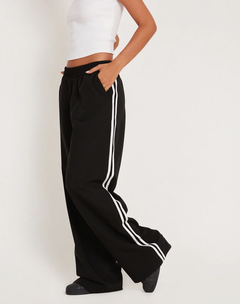 Bennett Wide Leg Trouser in Tailoring Black with White Stripe (pantalon à jambes larges Bennett)