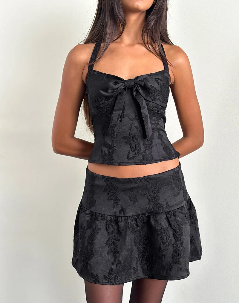 Kampi Halter Top in Satin Jacquard Black