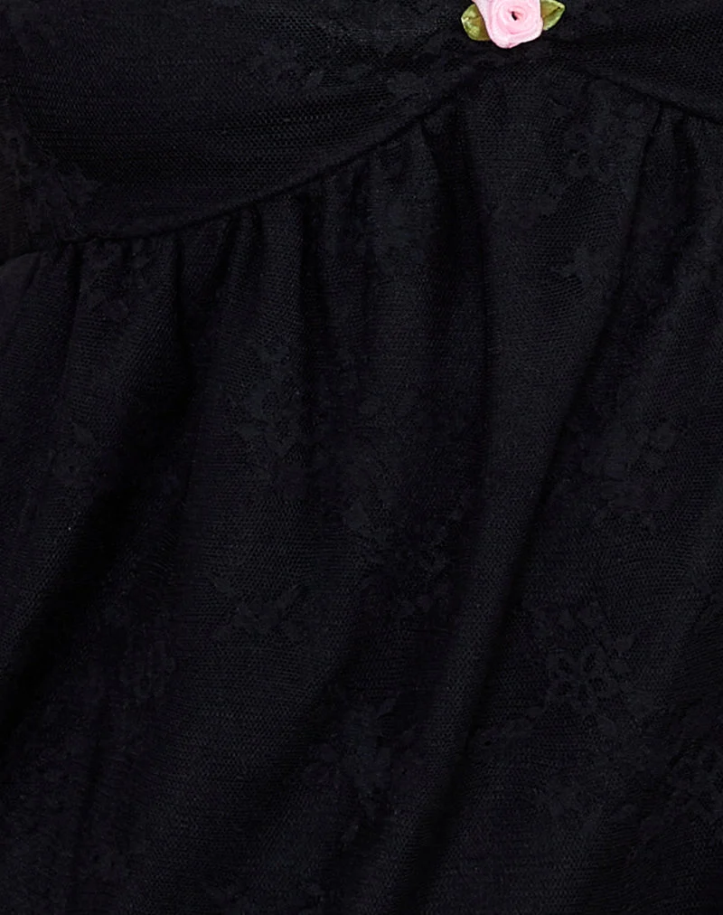 Mini robe Mavisha en mousseline de soie et dentelle noire