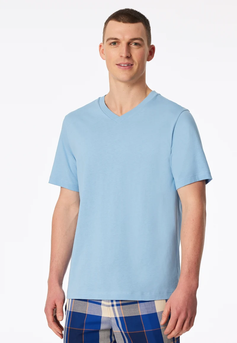 T-Shirt V-Ausschnitt Blau - Mix+Relax