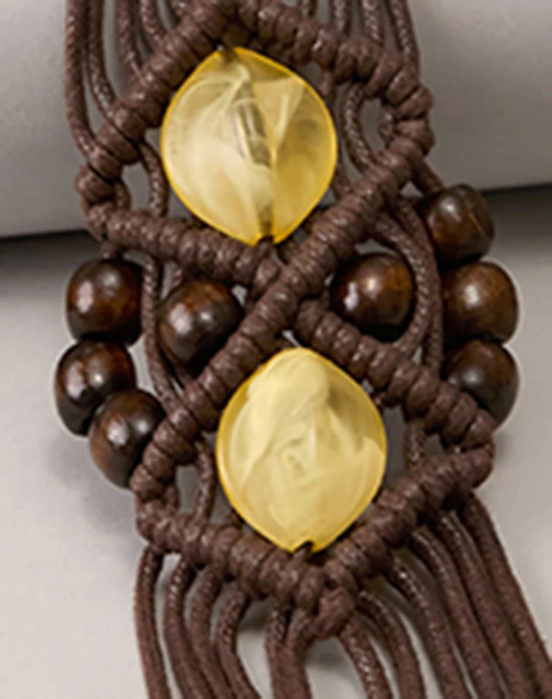 Ceinture Danta marron avec des perles jaunes