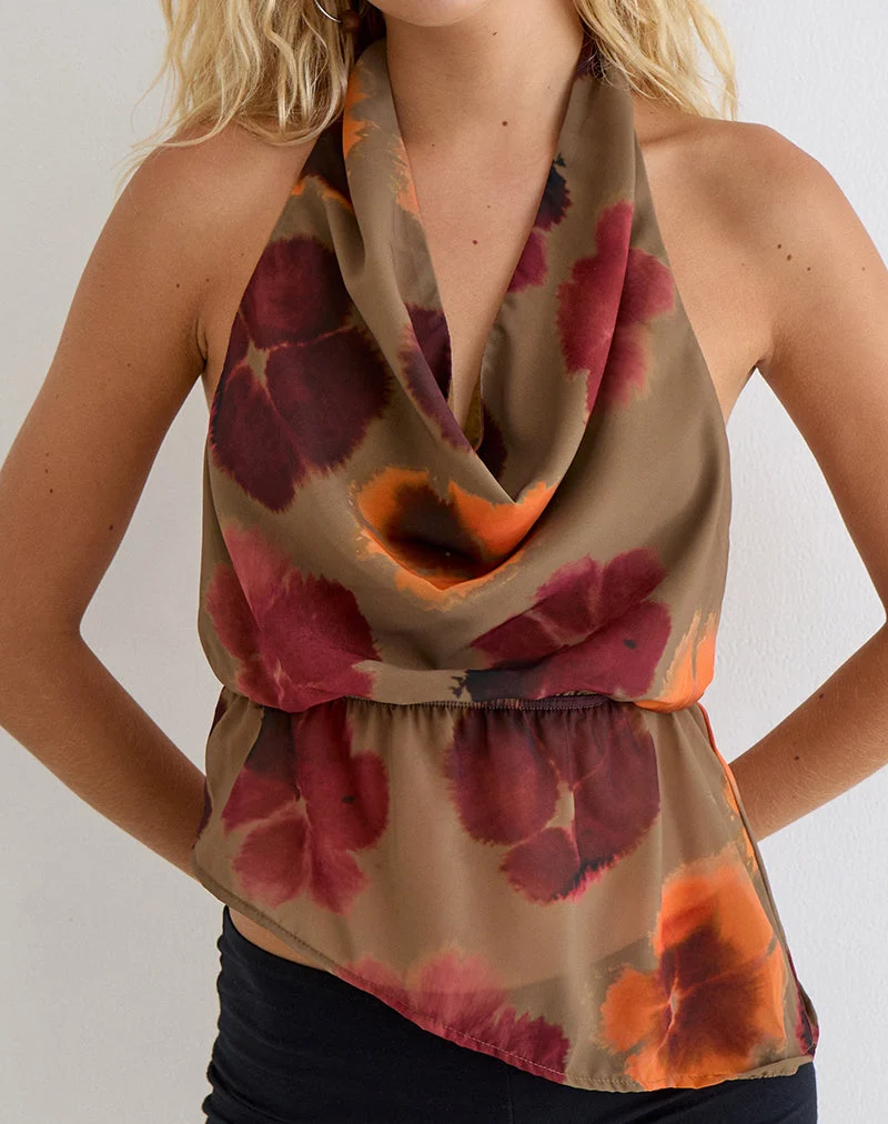 Haut Mahda en mousseline « Petals Script » couleur olive