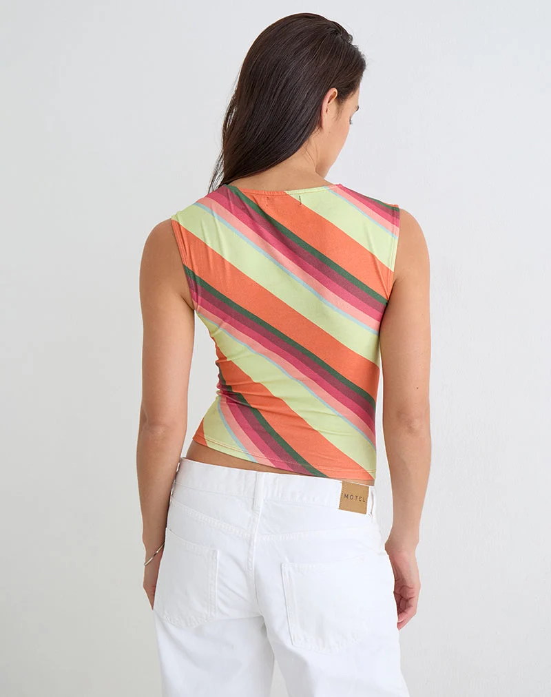 Haut Emberlo à rayures multicolores orange