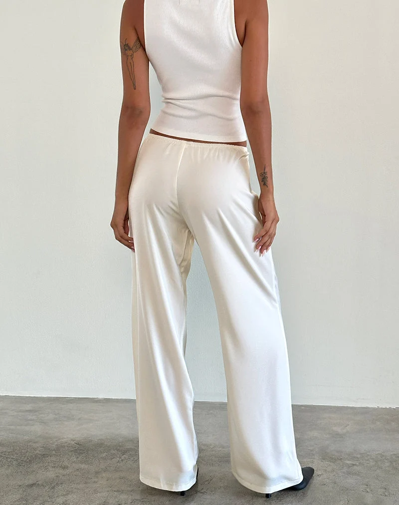Pantalon large Waski en satin ivoire