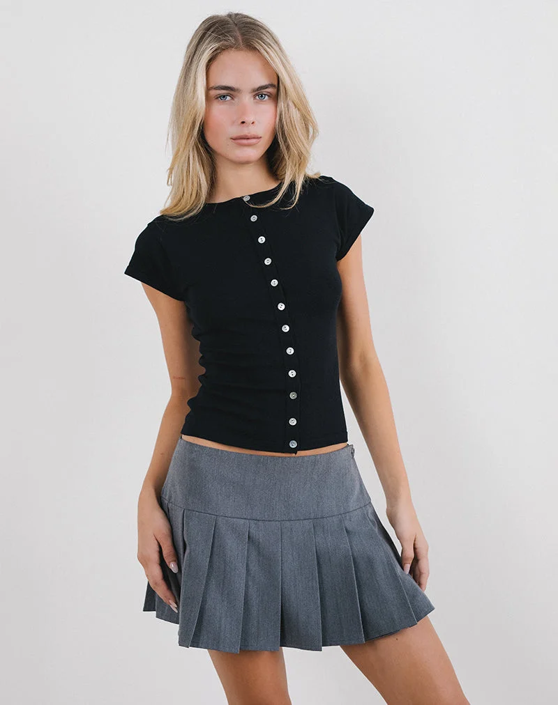 Top Elmira en tricot plat noir