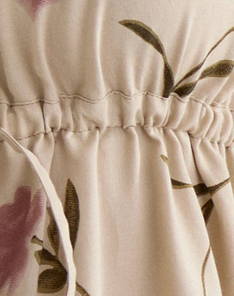 Haut à bretelles Yalova, motif « Bloom Leafy », couleur taupe