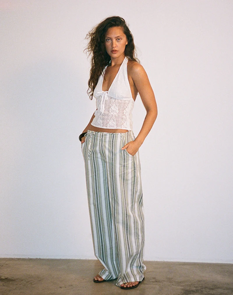 Pantalon Morino à rayures sauge