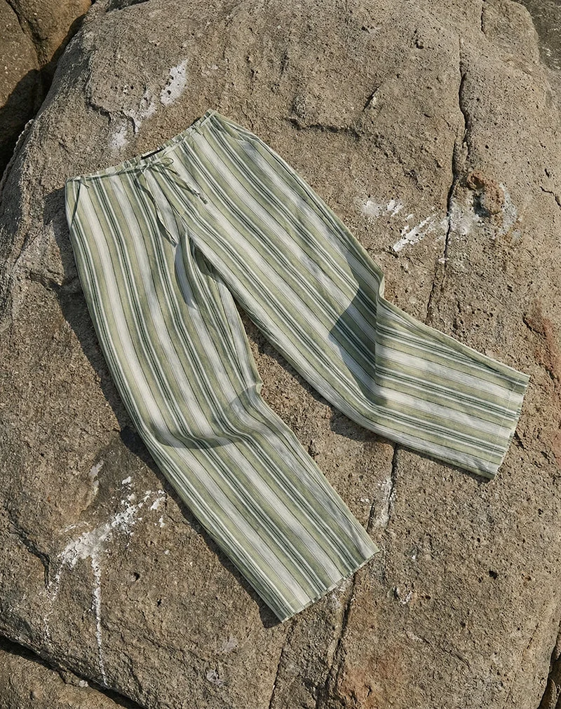 Pantalon Morino à rayures sauge