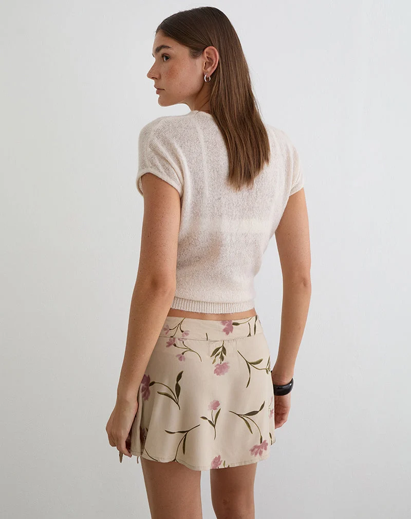 Mini-jupe Mokono, motif « Bloom Leafy » couleur taupe