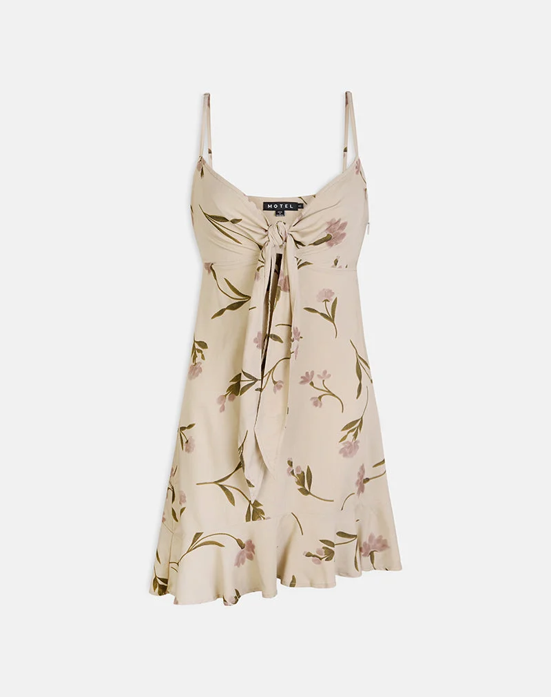 Mini-robe Lazlo, motif « Bloom Leafy », couleur taupe