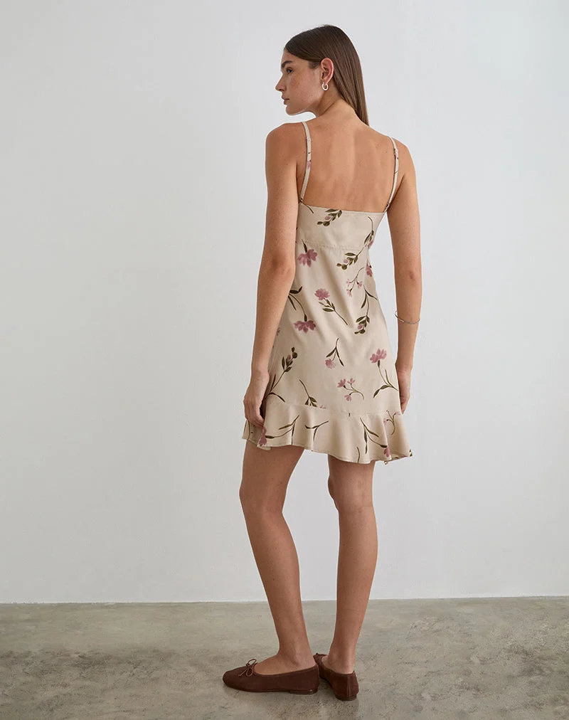 Mini-robe Lazlo, motif « Bloom Leafy », couleur taupe