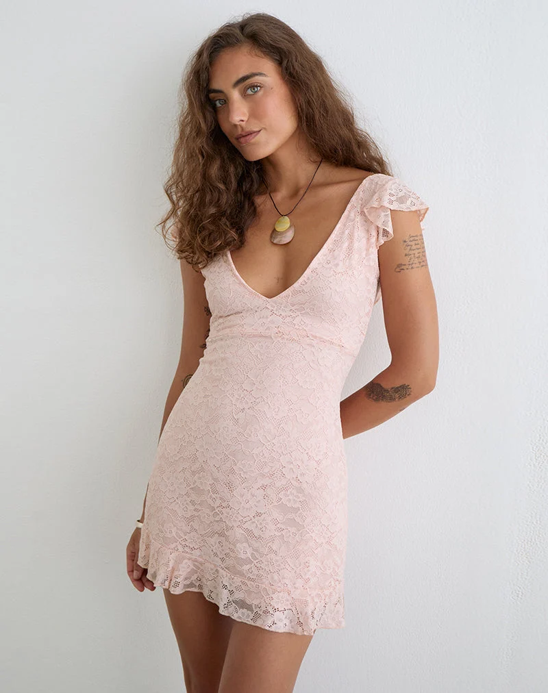 Mini-robe Lanaila en dentelle rose pâle