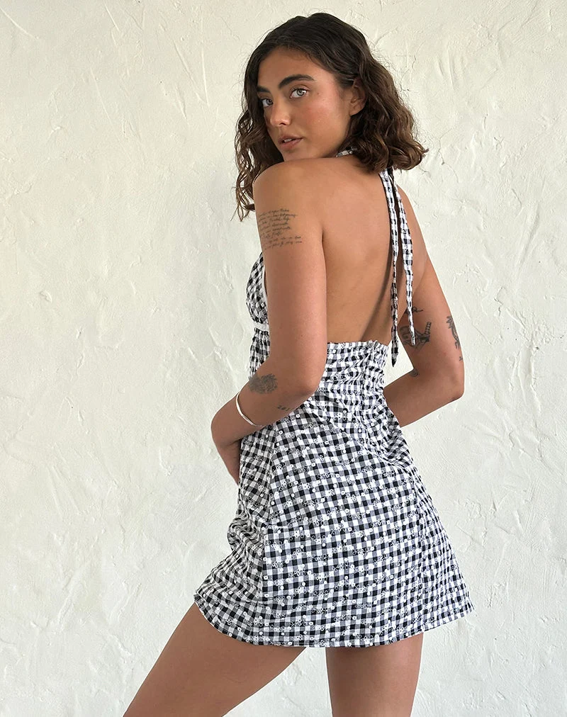Mini robe Corla en vichy floral noir