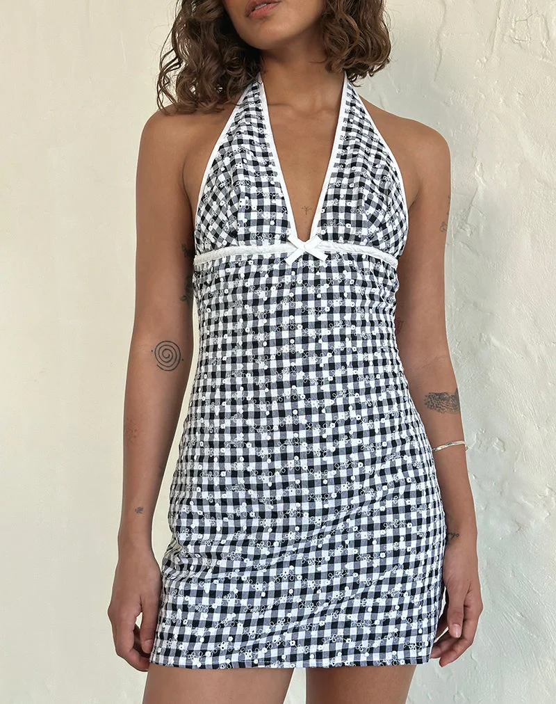 Mini robe Corla en vichy floral noir