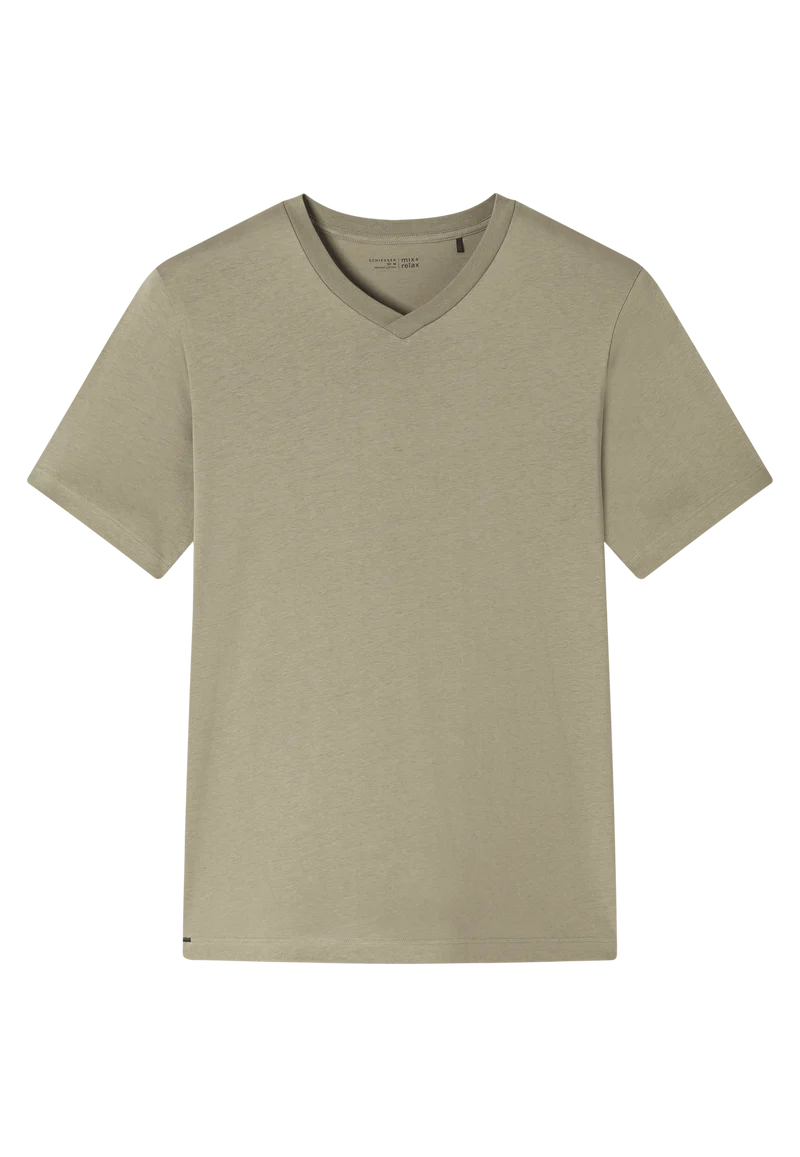 T-Shirt V-Ausschnitt Oliv - Mix+Relax
