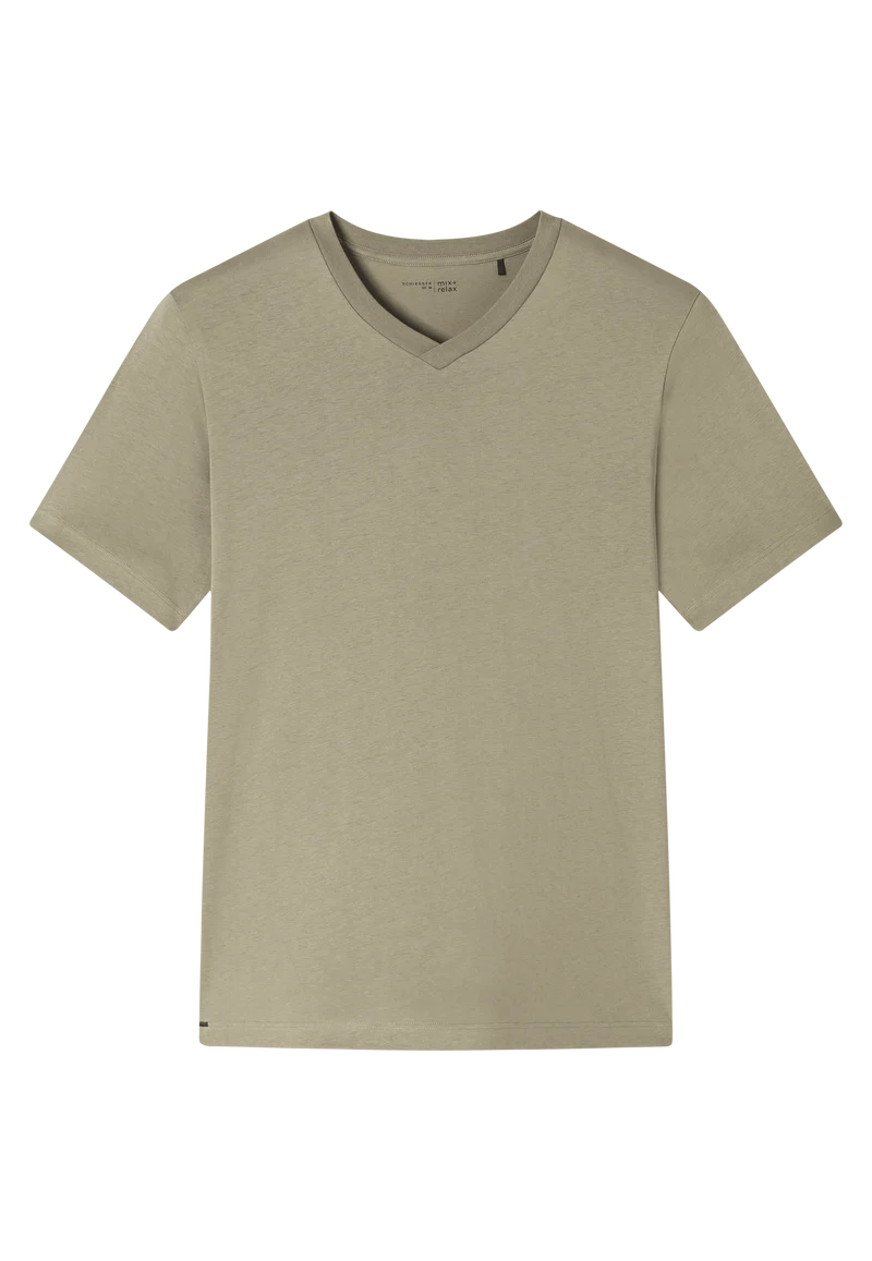 T-Shirt V-Ausschnitt Oliv - Mix+Relax