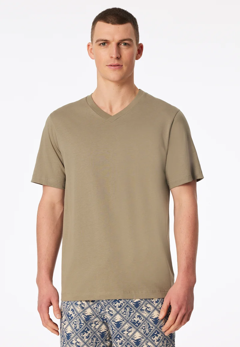 T-Shirt V-Ausschnitt Oliv - Mix+Relax