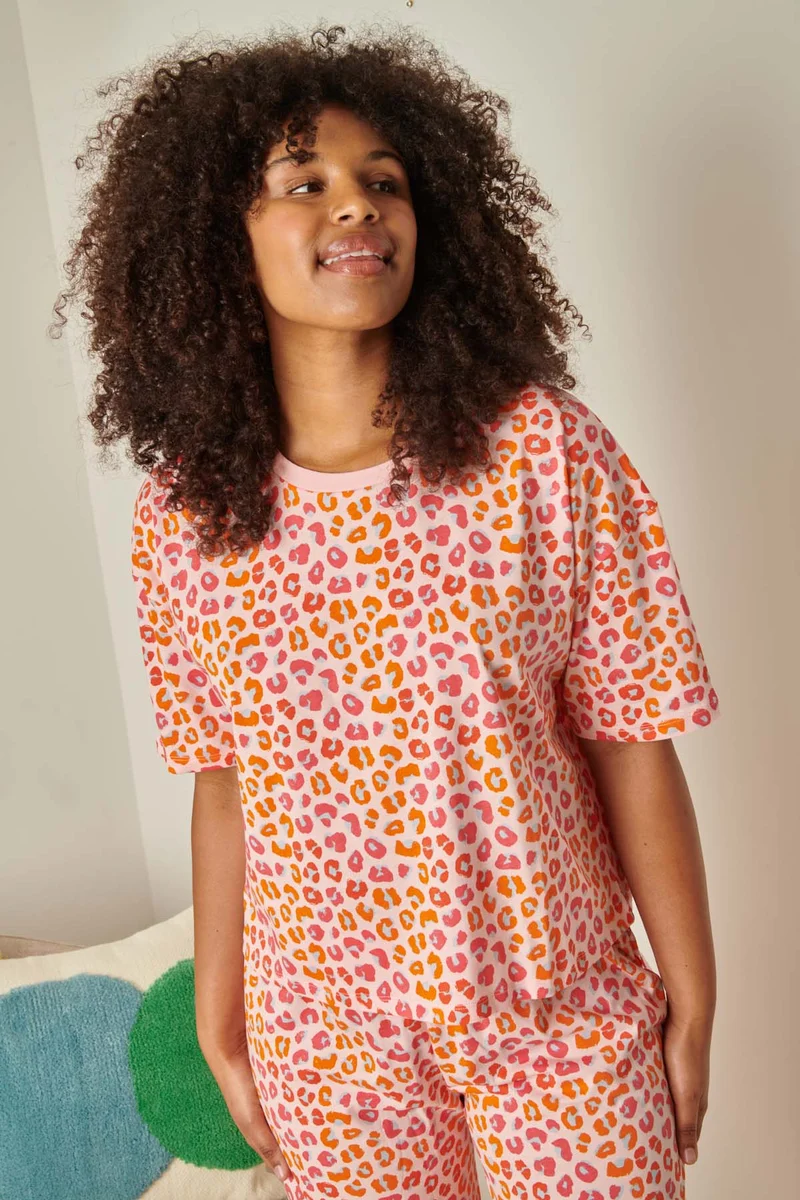 Pyjama Long Coton BIO - Léopard Rose