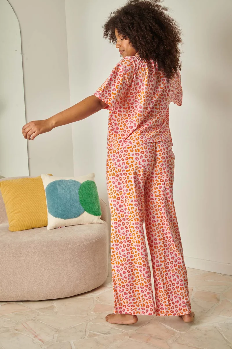 Pyjama Long Coton BIO - Léopard Rose