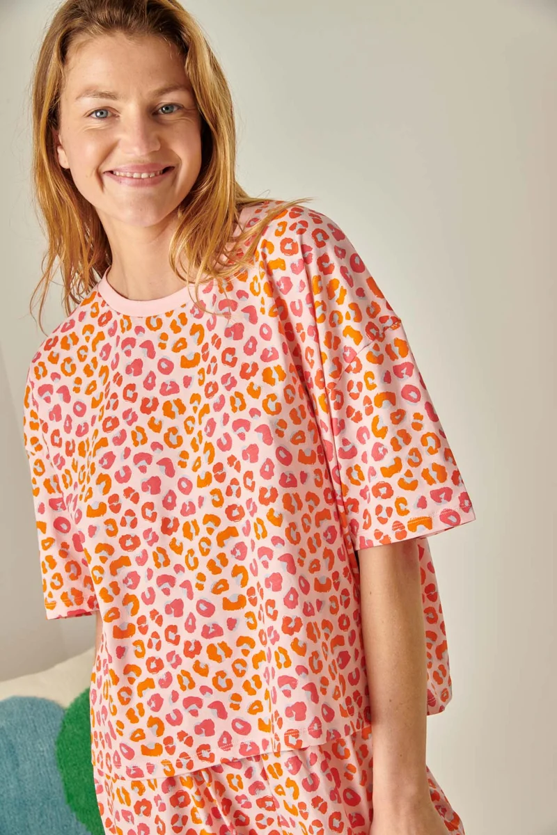 Pyjama Long Coton BIO - Léopard Rose