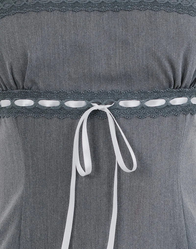 Mini robe Wimala en anthracite avec ruban blanc