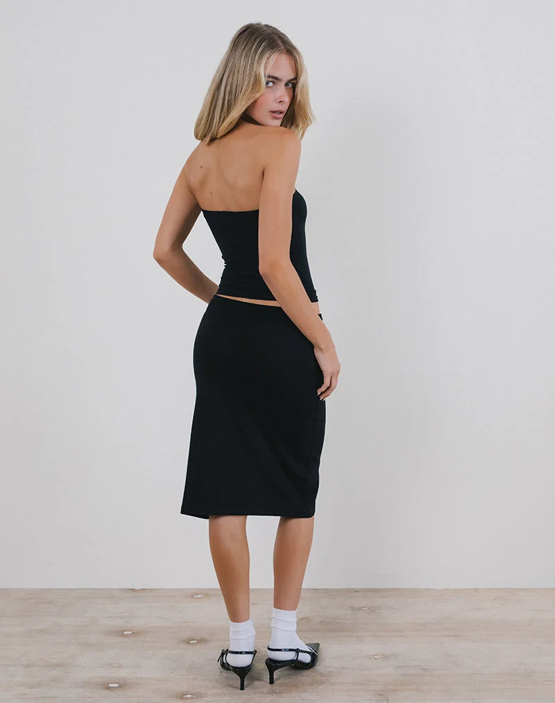 Jupe midi Rella en tricot plat noir