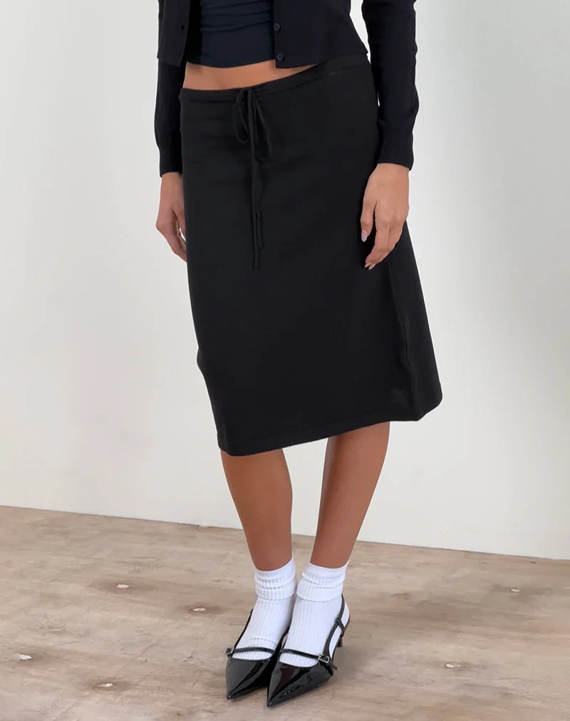 Jupe midi Rella en tricot plat noir