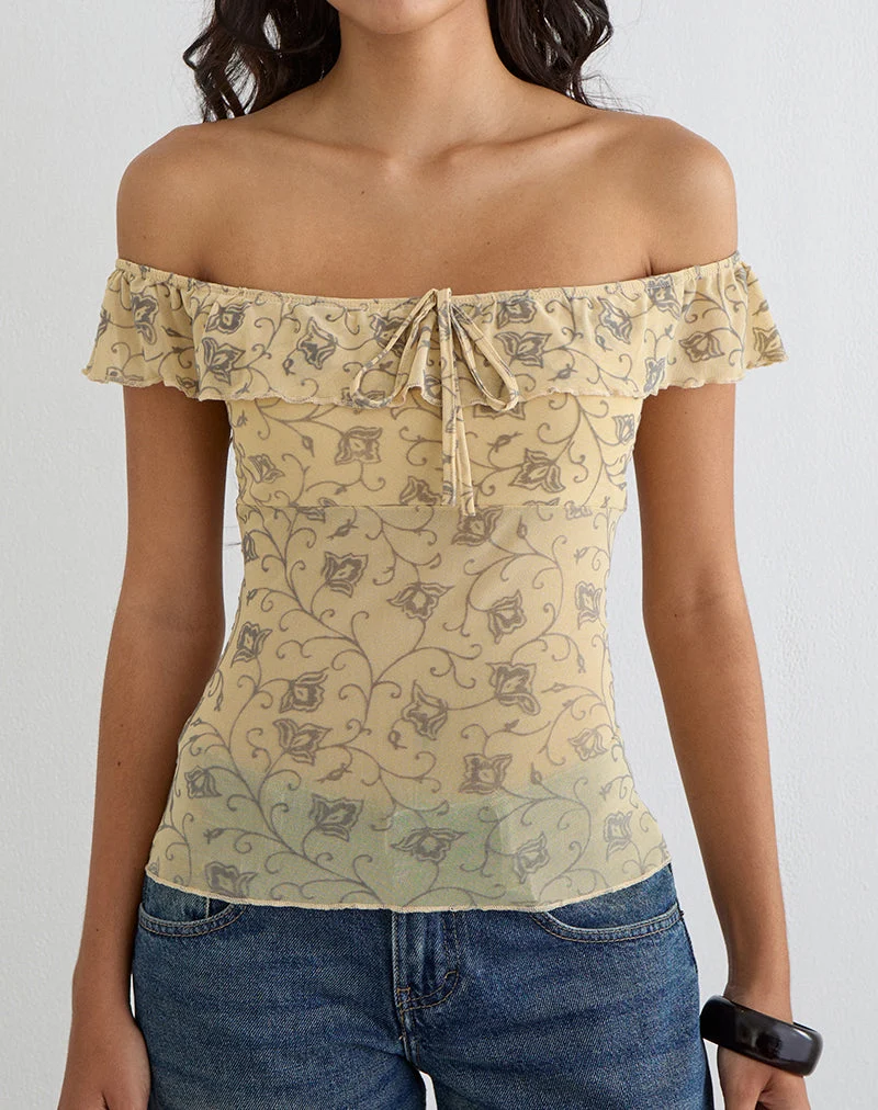 Haut Yoda, motif « Winding Ivy », jaune pâle