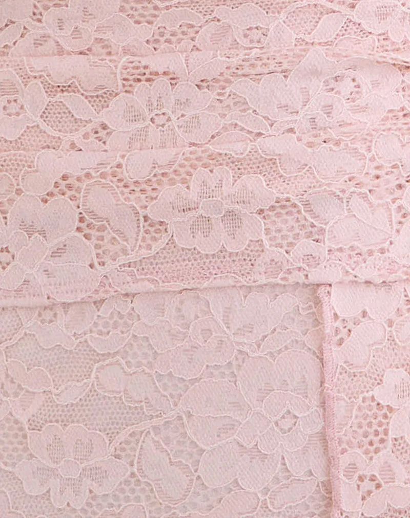 Haut Prilla à col licou en dentelle rose pâle