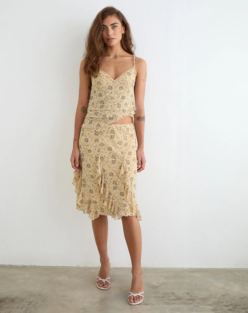 Jupe midi Luisa, modèle « Winding Ivy », jaune pâle