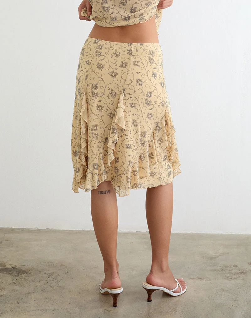 Jupe midi Luisa, modèle « Winding Ivy », jaune pâle