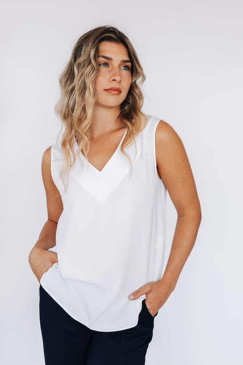 Blouse sans manches réversible avec bande satin - Blanc