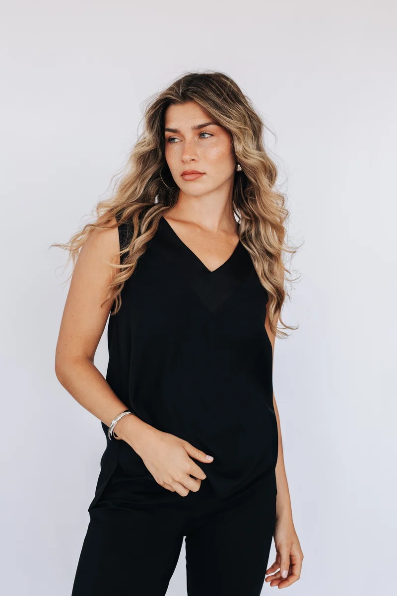 Blouse sans manches réversible avec bande satin - Noir