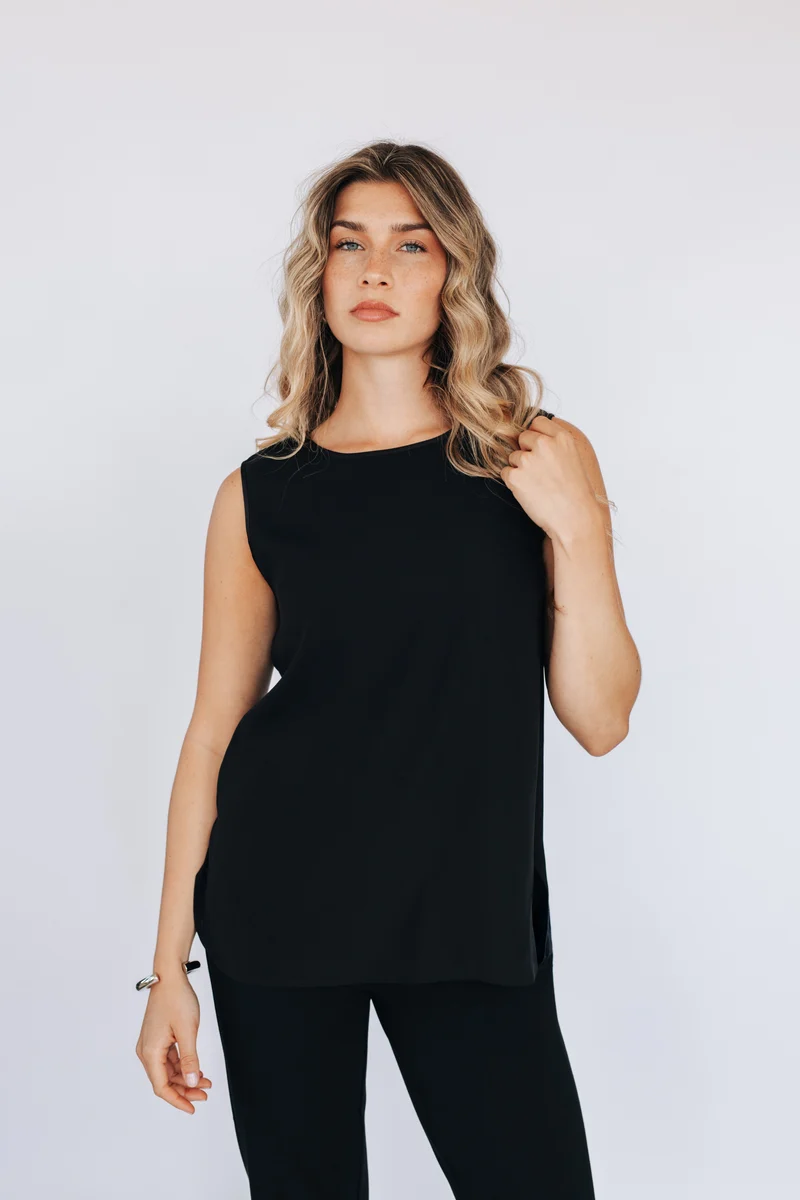 Blouse sans manches réversible avec bande satin - Noir