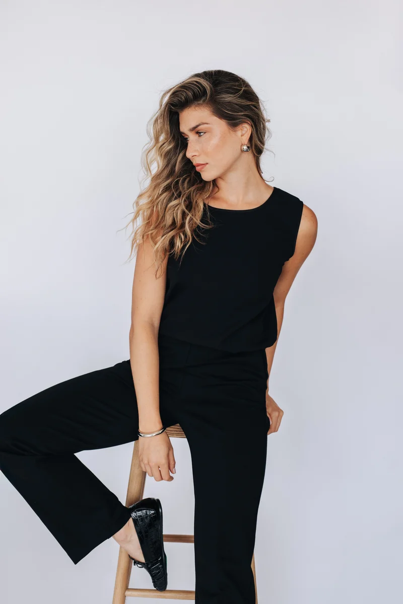 Blouse sans manches réversible avec bande satin - Noir