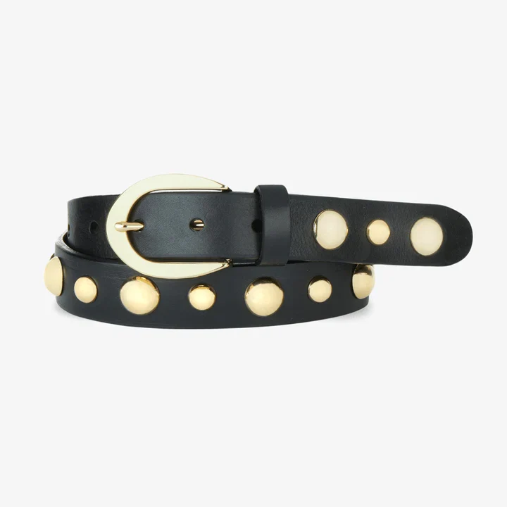Ceinture en cuir avec clous dorés Tania 1 1/8"
