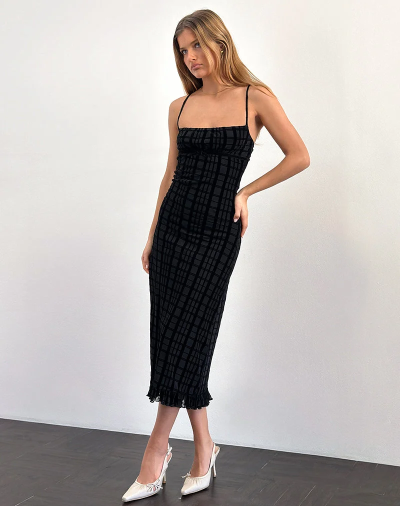 Nateda Dress in Tonal Check Flock Black (robe à carreaux ton sur ton)