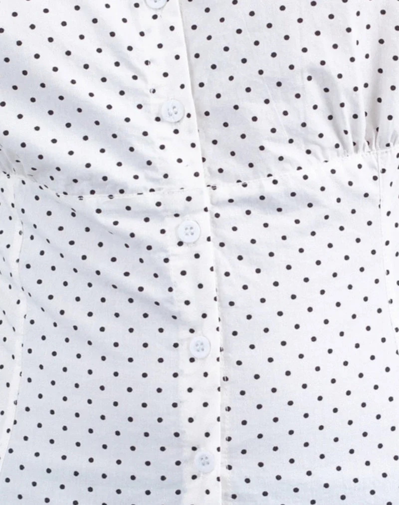 Chemisier à manches bouffantes Aspen en micro-polka blanc et noir