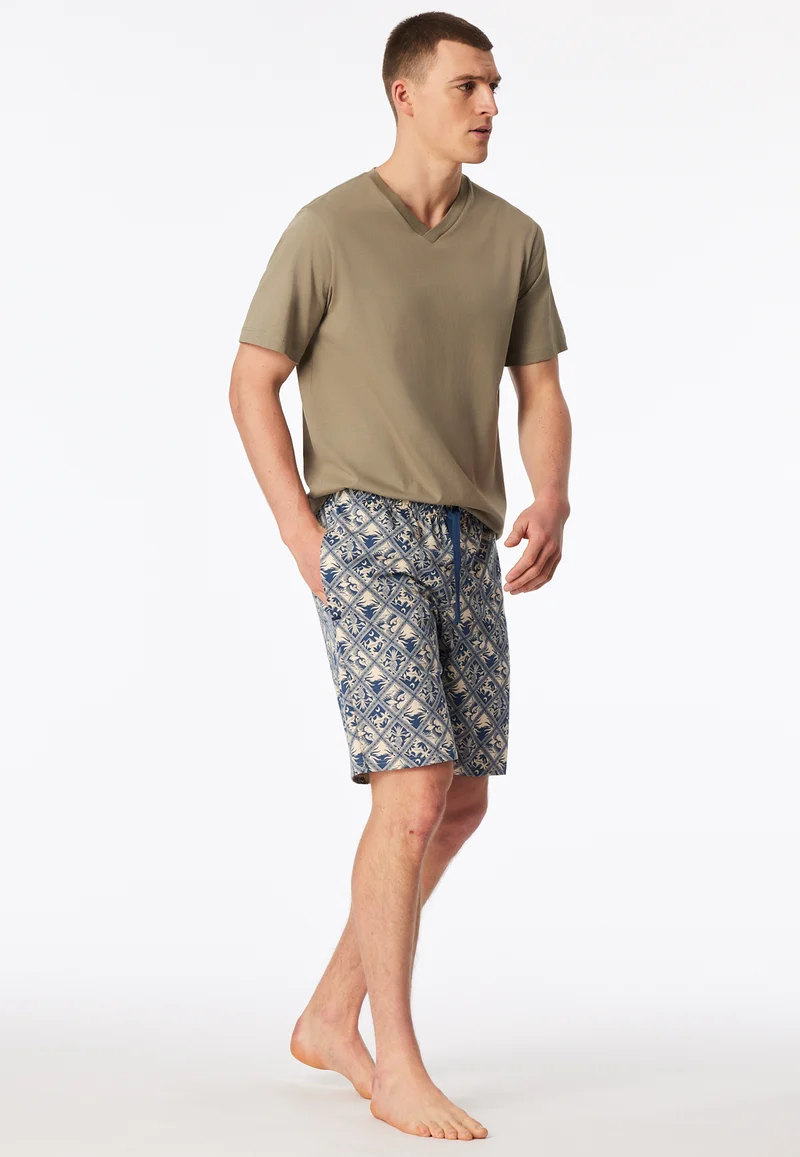 Hose kurz Blau/Beige gemustert - Mix+Relax