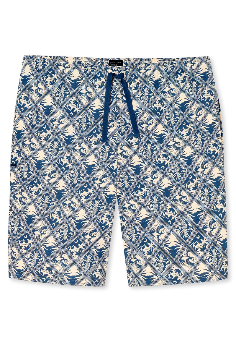 Hose kurz Blau/Beige gemustert - Mix+Relax