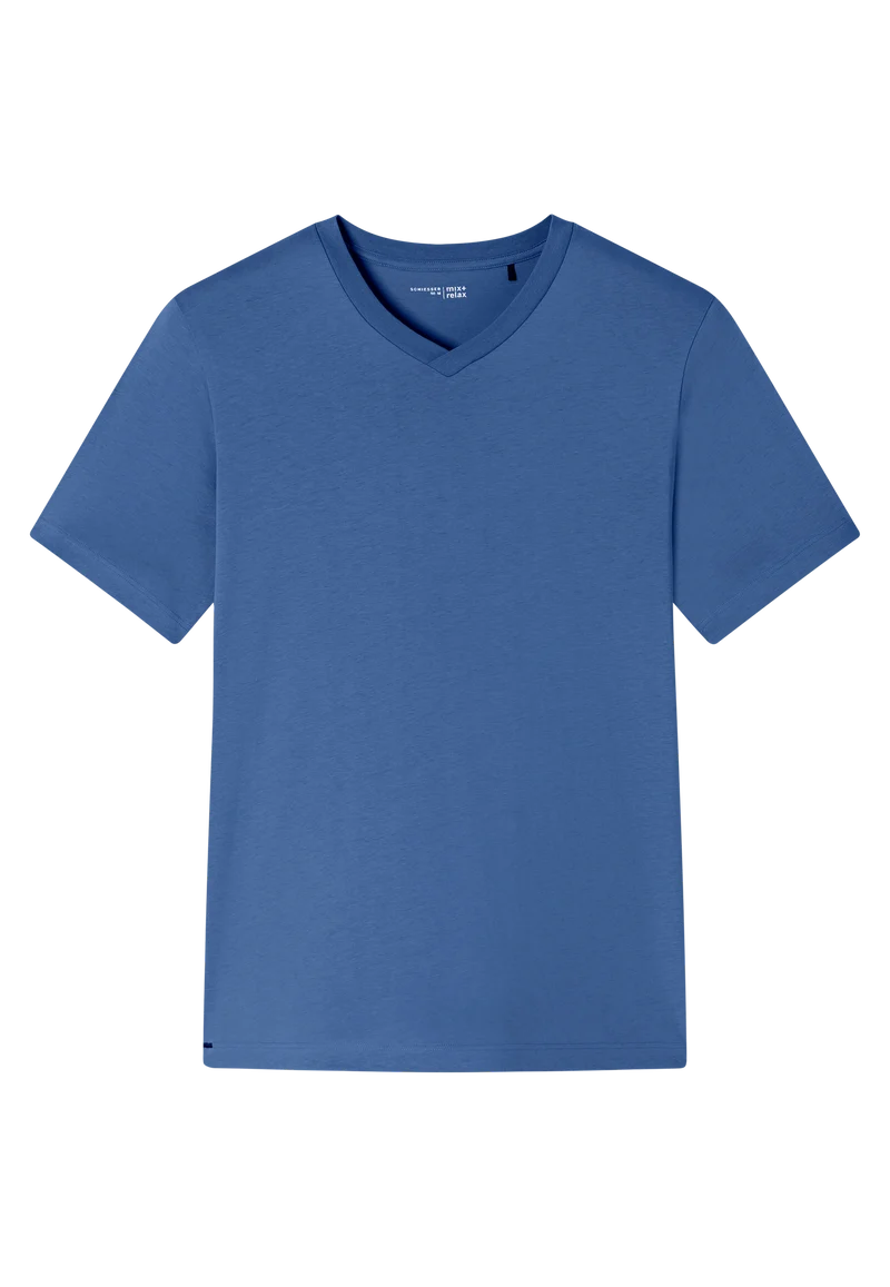 T-Shirt V-Ausschnitt Blau - Mix+Relax