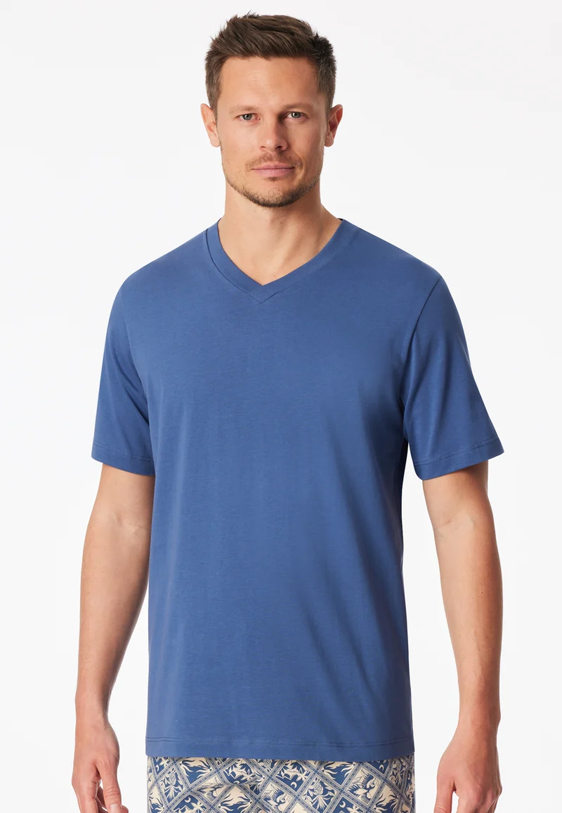 T-Shirt V-Ausschnitt Blau - Mix+Relax