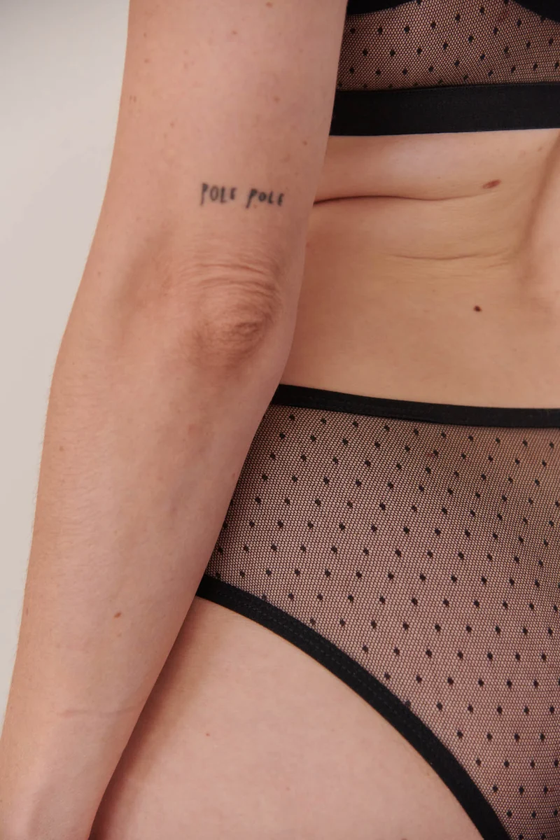 Culotte Taille Haute Tulle - Pois Noir