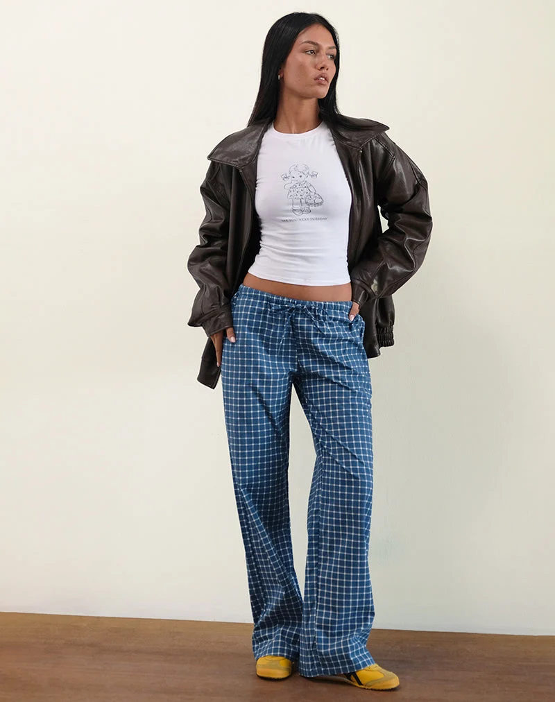 Pantalon taille basse Lirura en popeline écossaise marine