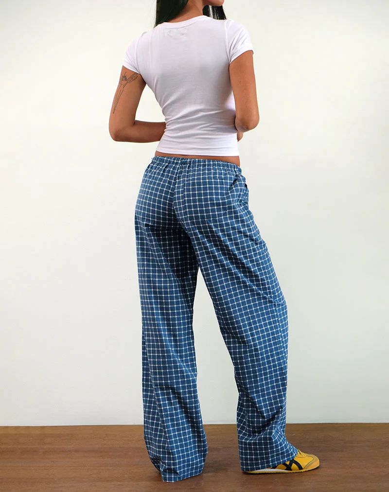 Pantalon taille basse Lirura en popeline écossaise marine
